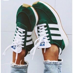 Adidas collegiate green and white sneakers